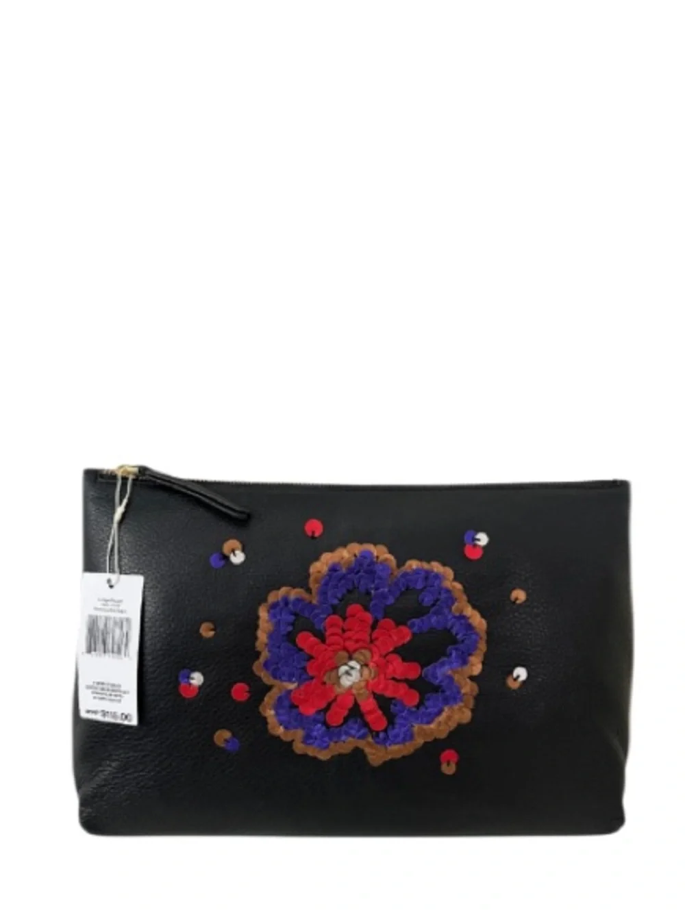 NWT Vera Bradley Large Genuine Cowhide Leather with Leather Sequins Makeup Pouch